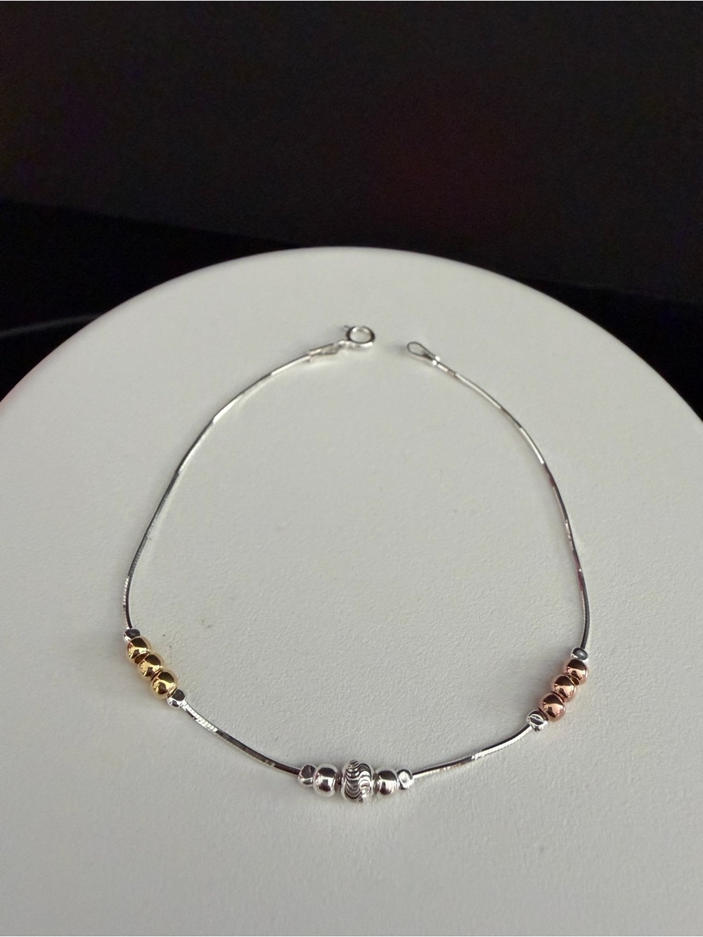 Sterling silver 925 Tri-Tone Beaded in Silver, Gold & Rose,bracelet.
